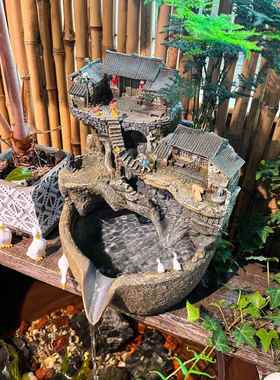 古法养鱼流水罐大号循环水过滤庭院装饰摆件水景假山喷泉景观鱼池