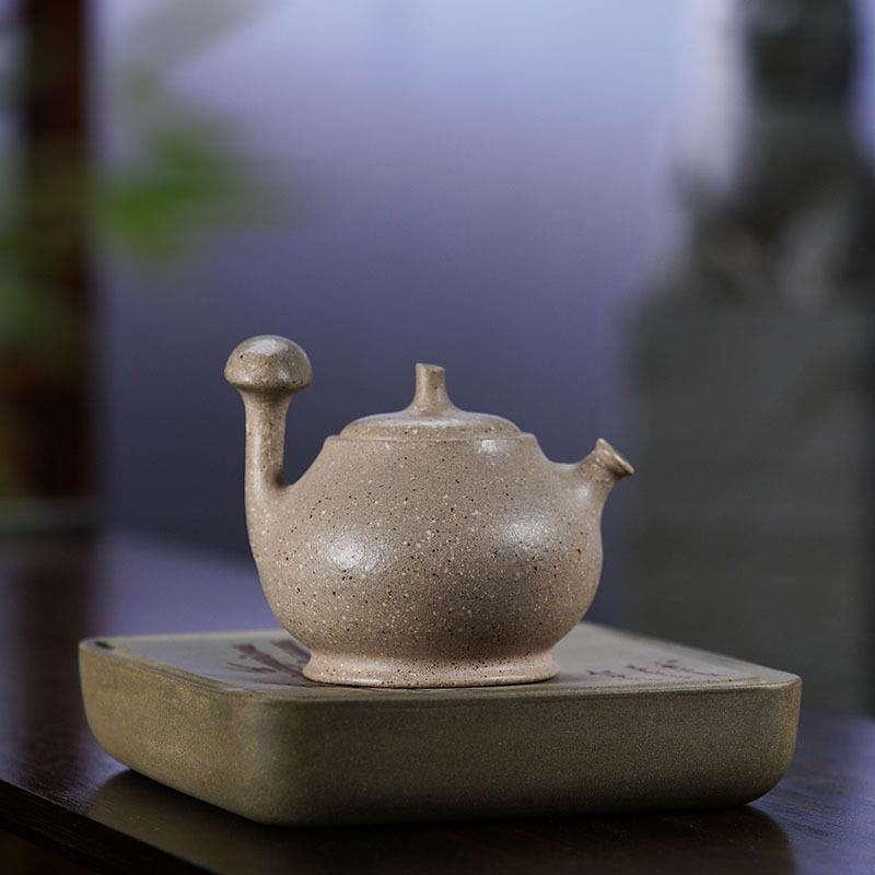 热销新款梨式紫砂壶原矿粗砂提梁壶白玉段泥茶壶厂家侧把壶