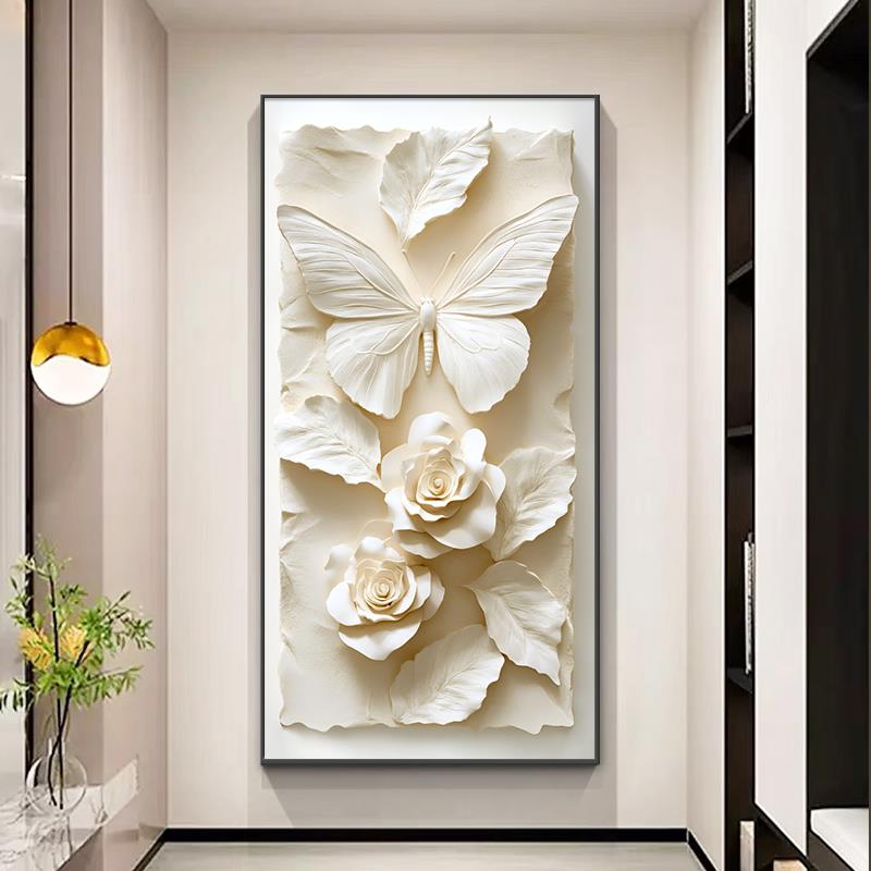 现代简关约入户玄装饰画蝴蝶卉花挂画奶油风进门挂过道走廊尽ZBC8图片