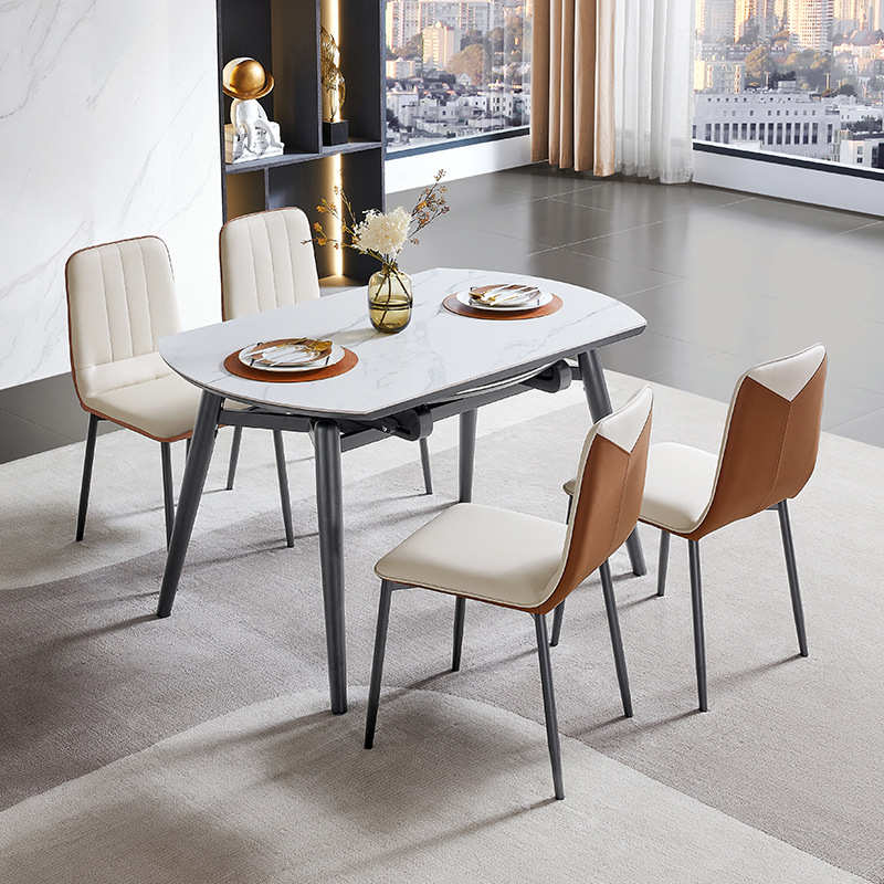 岩板餐桌椅组合现代简约轻奢小户型折叠可伸缩变圆桌pt072