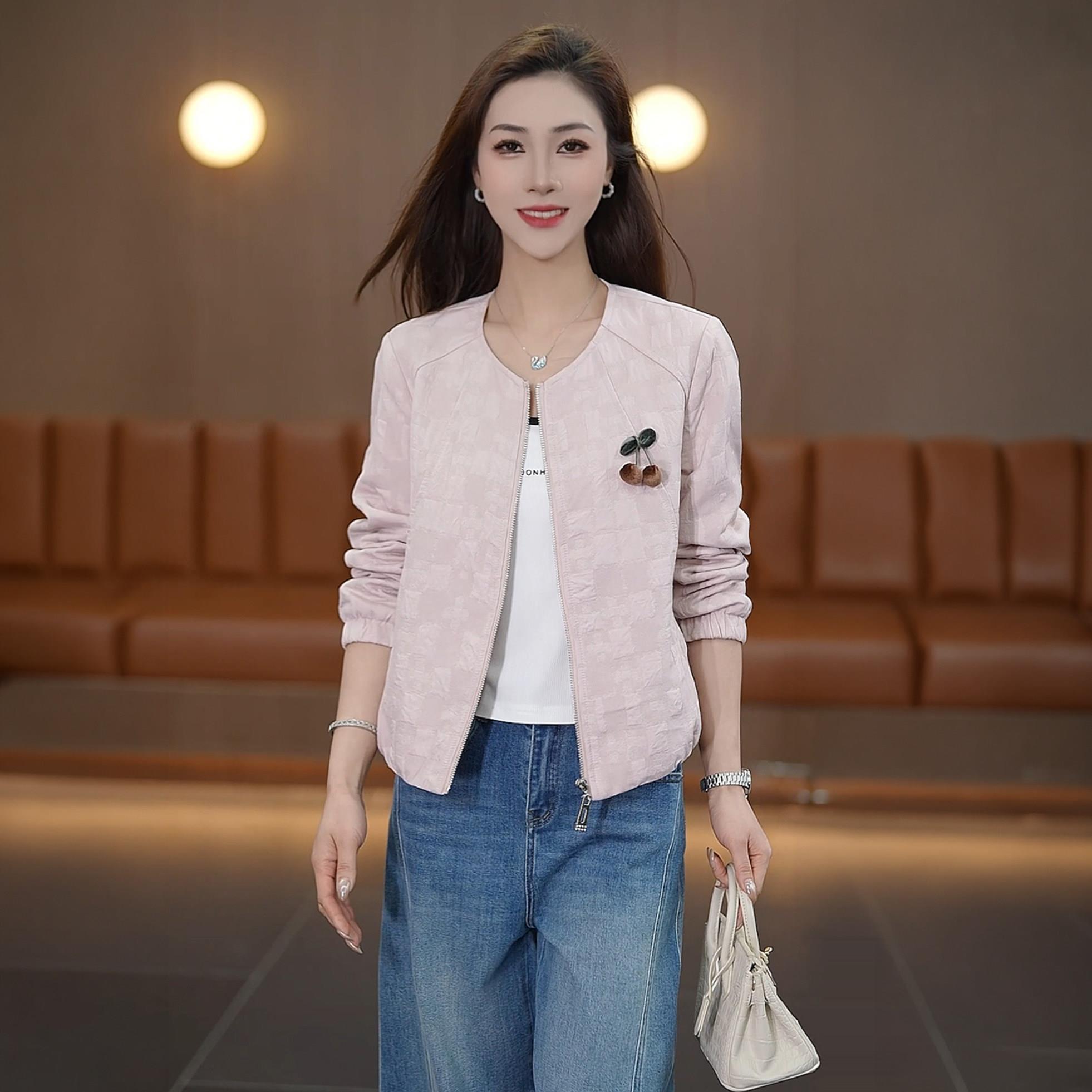 时尚圆领休闲短外套女2026春秋小个子洋气减龄拉链百搭夹克上衣潮