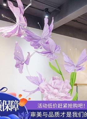 高端款婚庆大型纸揉艺蝴蝶RAE手紫色路引商场美陈布置道具新橱窗