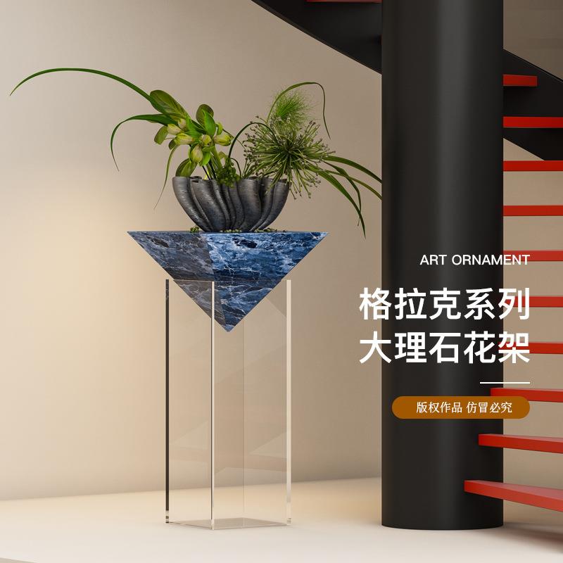 匠十三 意式奢华大理石悬浮花架酒店展示架高端沙发旁电视柜落地