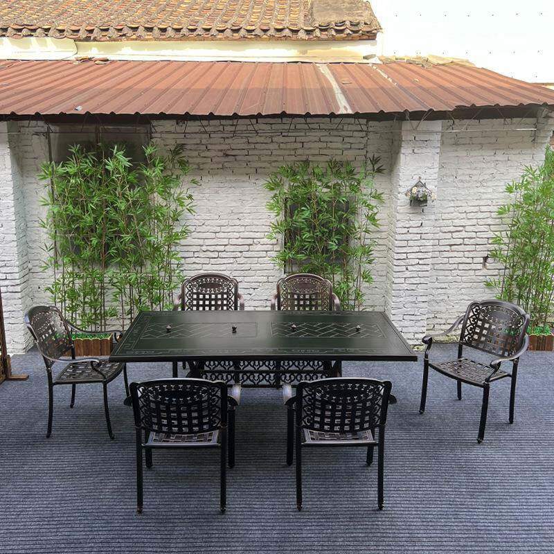 户外庭院铸铝桌椅花园酒店餐椅室外家用烧烤桌火锅桌带电磁炉方桌