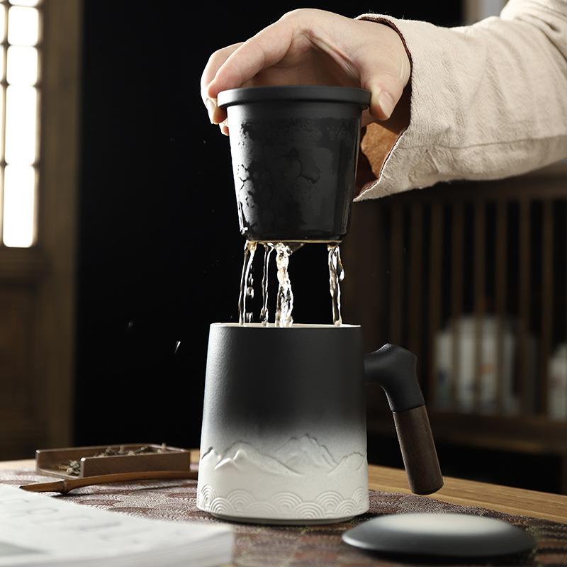 过滤茶杯个人专用带盖泡茶马克杯创意陶瓷办公茶水分离喝茶杯子