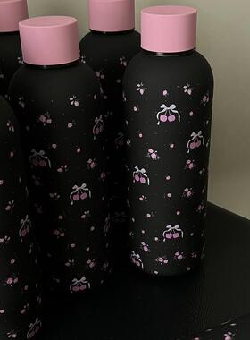 原创甜酷樱桃黑色粉盖304不锈钢保温杯可携式大容量女生高颜值水