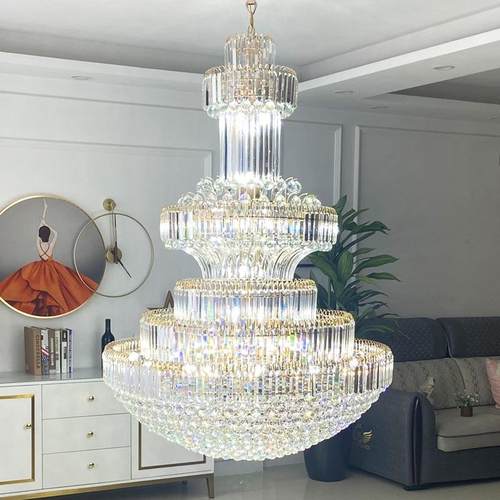 跨境欧式复式179楼别墅水晶奢大楼吊灯轻中空楼中楼客厅灯梯长间