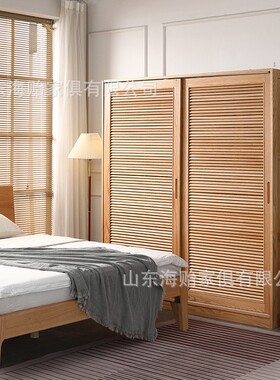 北欧全实木衣柜推拉门收纳储物柜木质两门大衣橱卧室橡木家俱