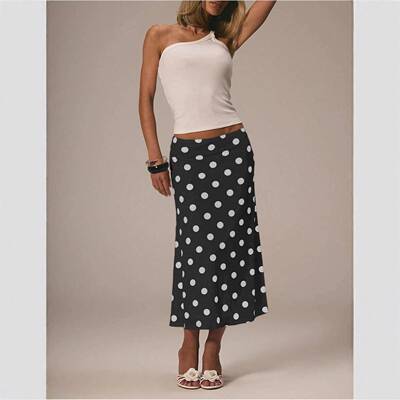Women's Polka Dot Sheer Mesh Midi Skirt, Fully Lined