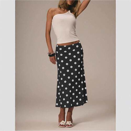 Women's Polka Dot Sheer Mesh Midi Skirt, Fully Lined