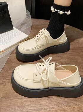 女王范小皮鞋女英伦风2025新款春夏学生大头复古黑色绑带jk单鞋