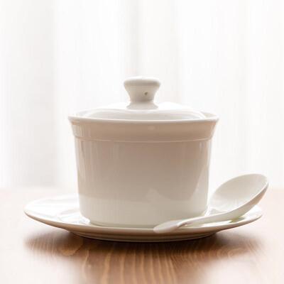 家用骨瓷防水炖燕窝锅带盖小陶瓷蒸蛋汤锅白瓷一人汤锅瓦锅