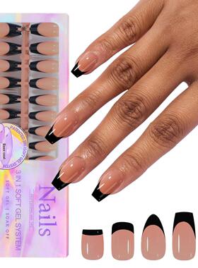 French Tip Press on Nails Medium Fake Nails Stick on Nails