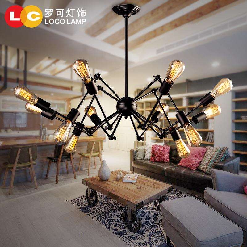 美式复古工业风餐厅客厅吊灯Chandelier创意个性服装店铁艺蜘蛛灯