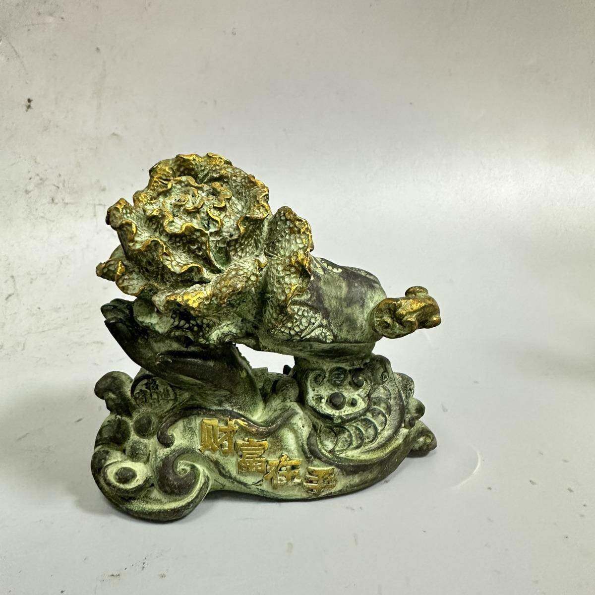纯铜仿古鎏金财富在手 鱼拉白菜家居办公室店铺工艺品装饰摆件