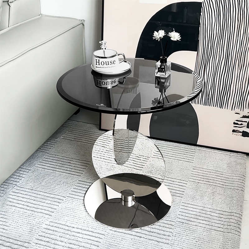 极简高级感沙发边几 家用客厅可移动玻璃小茶几设计师不锈钢角几