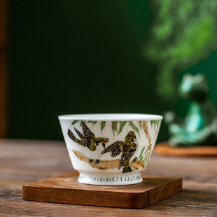 撕毛工艺主人杯八旬国宝级大师釉下彩手绘茶杯高端品茗杯家用送礼