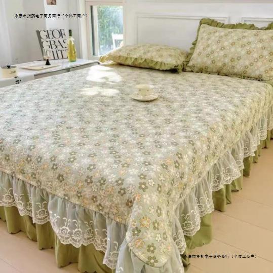 水洗棉麻公主田园风床裙防滑蕾丝花边夹棉绗缝四季床裙三件套新款