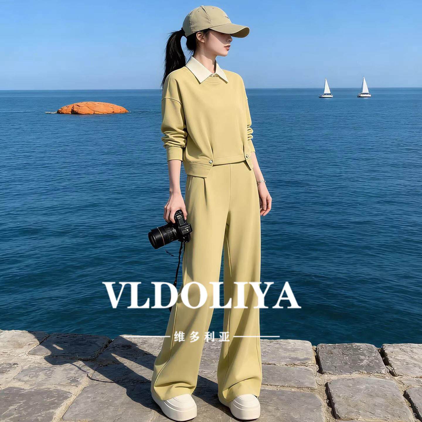VLDOLIYA维多利亚2026春新款休闲运动套装女卫衣阔腿裤显瘦两件套