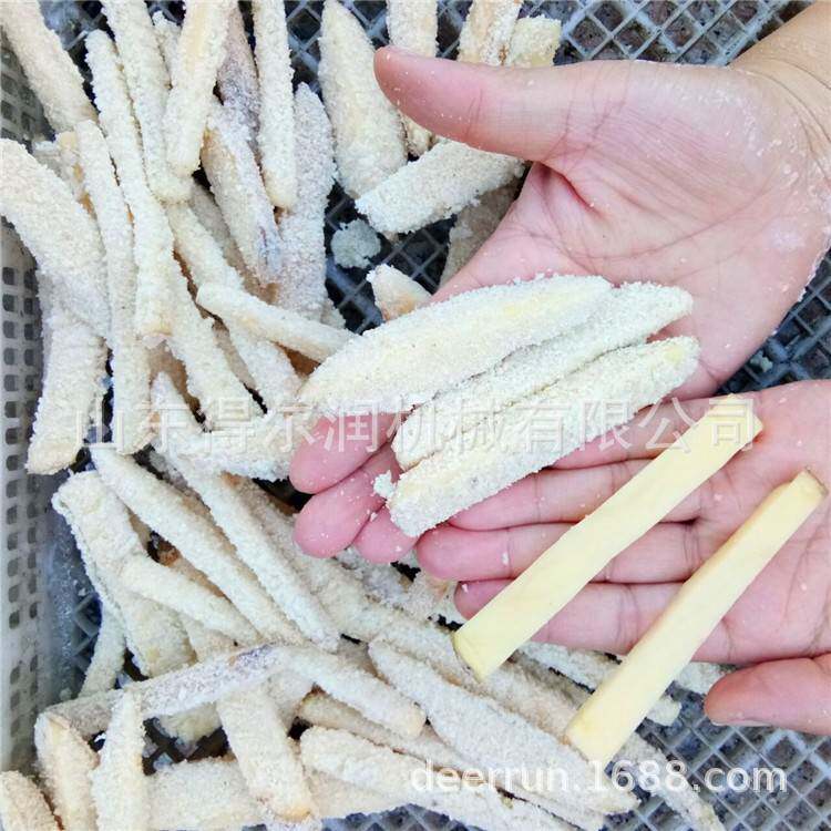 全自动土豆条上粉机地瓜条裹粉机冷冻裹粉薯条生产线优质厂家