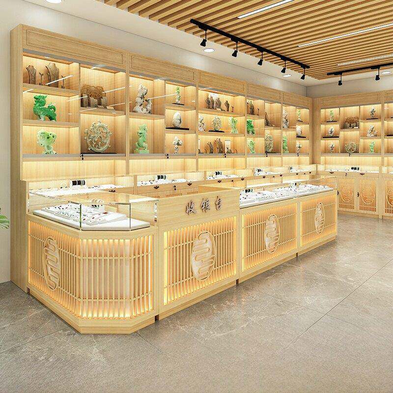 实木新中式珠宝展示柜玻璃柜台古玩瓷器茶叶展柜货架首饰品陈列柜