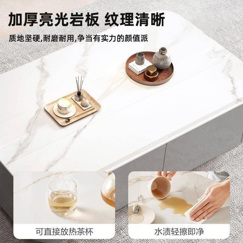 全实木茶几烤漆加厚岩板茶几客厅家用落地茶桌新款茶几电视柜组合