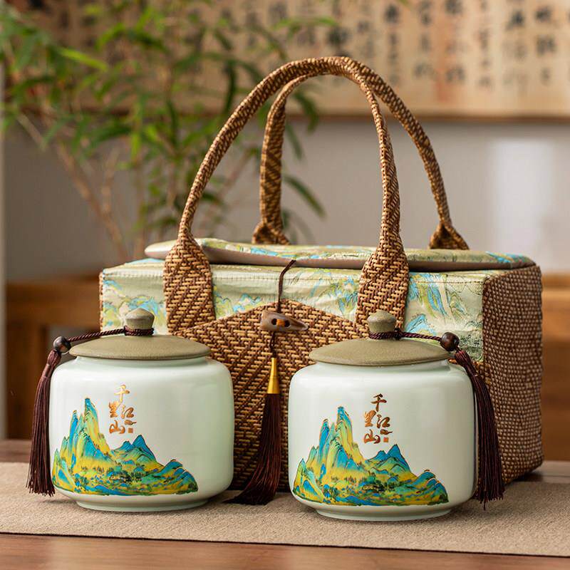 陶瓷罐复古布袋包装盒茶叶空礼盒红茶白茶绿茶龙井普洱茶通用定制