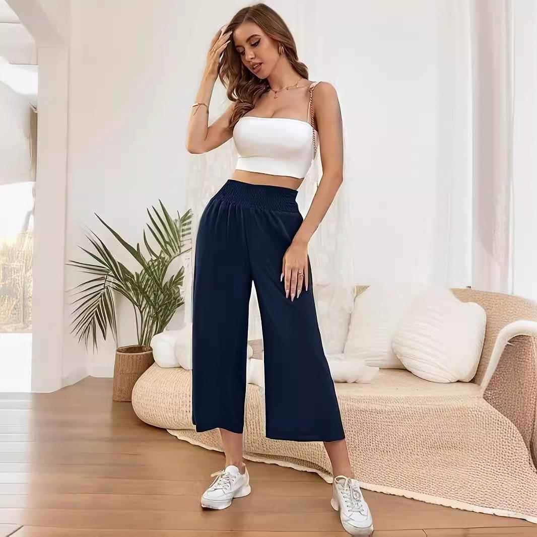 pants loose Womens solid leg color waist high casual