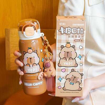 卡皮巴拉儿童保温杯女孩上学专用可放书包水壶可爱小学生吸管杯子