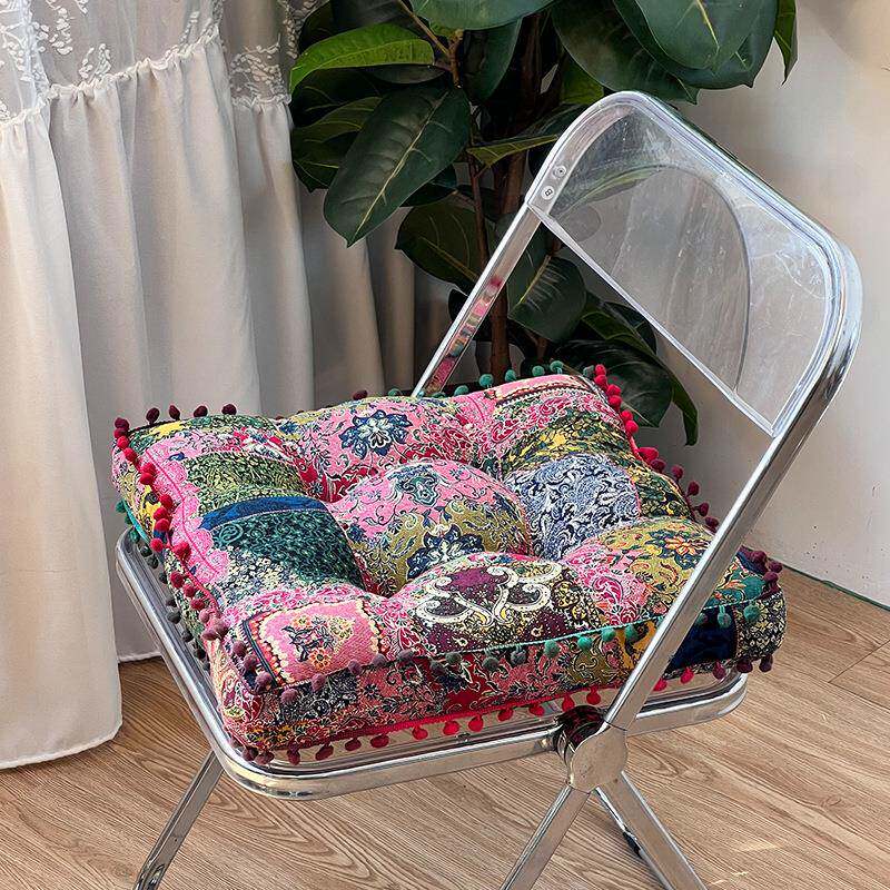 民族风靠椅加厚坐垫屁垫沙发装饰毛球方垫餐椅棉麻正方形坐垫蒲团