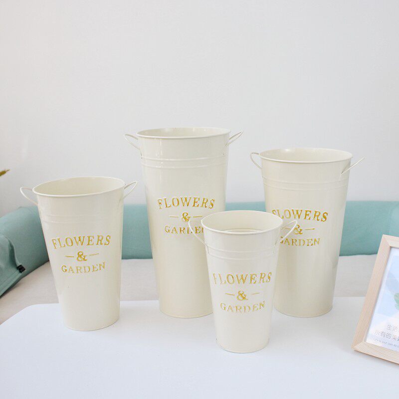 北欧风家用醒花桶花店鲜花花桶装饰铁皮桶插花深水养花铁桶大花瓶