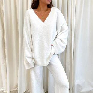 Plus size women's plus size set V-neck home warming