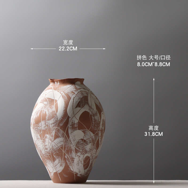 手绘装饰品创意台面复样板房干花插花瓶摆件设计师 装软陶瓷古风