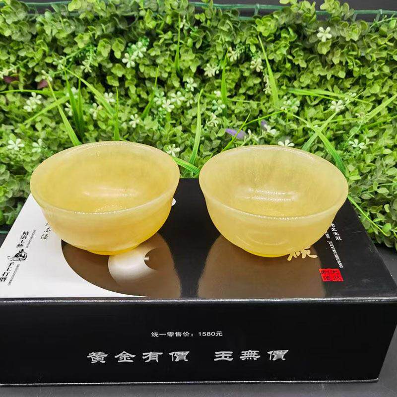 米黄玉碗玉碗玉石碗茶碗会销玉器礼品白玉蓝田玉太极玉碗摆件