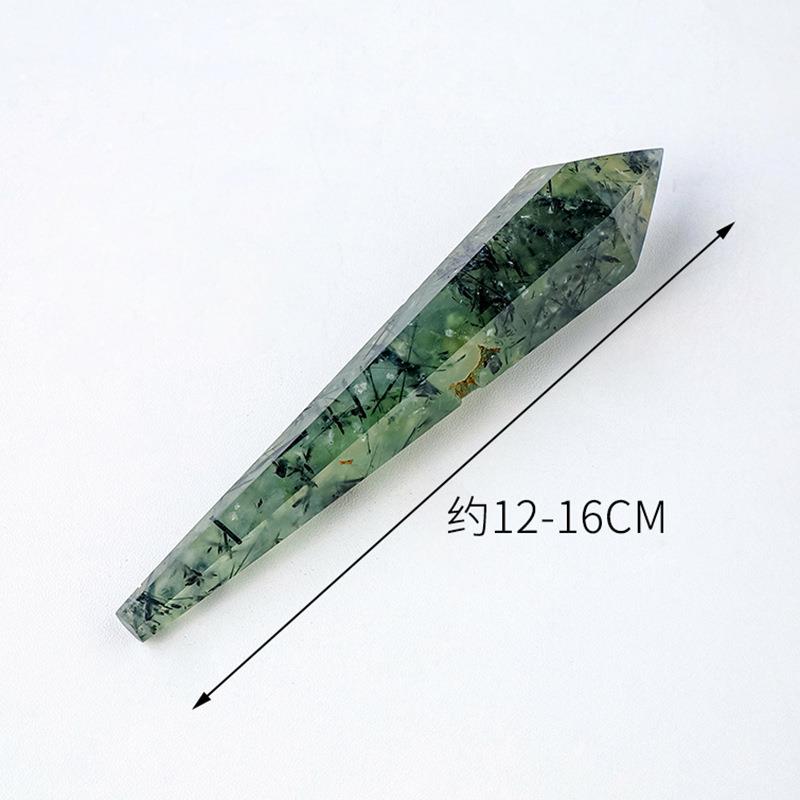 天然水晶葡萄石单尖六棱柱灵摆原石打磨多面体锥形水晶柱权杖摆件