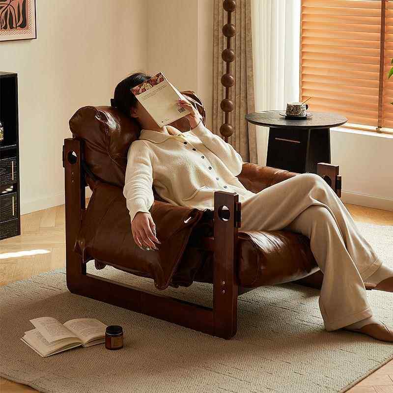 沙单人沙发椅中古泽291西岛休闲躺风椅阳台懒人发复古小型客厅椅