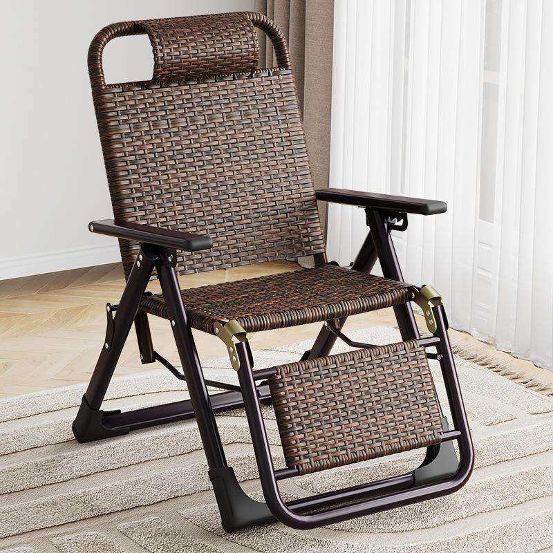 藤编夏凉椅躺椅折叠午休藤椅午睡阳台家用休闲椅老人椅子靠背懒人