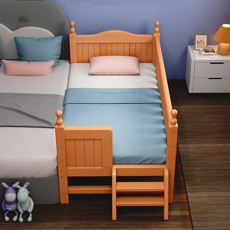 欧洲榉木实木儿童床拼接床小床拼接大床加宽婴儿拼床宝宝床带护栏