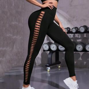 Mesh yoga pants, high waisted tight pants, hollowed out