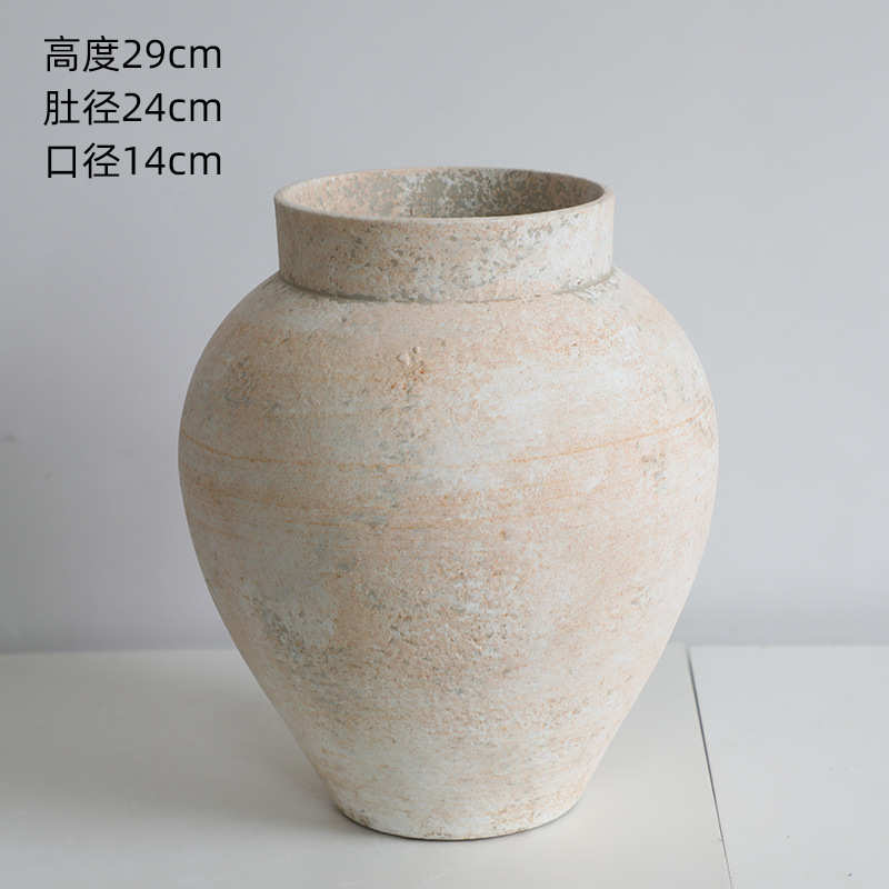 摆件风插花侘陶瓷寂粗法式花瓶禅意手工民子陶罐宿复古奶油