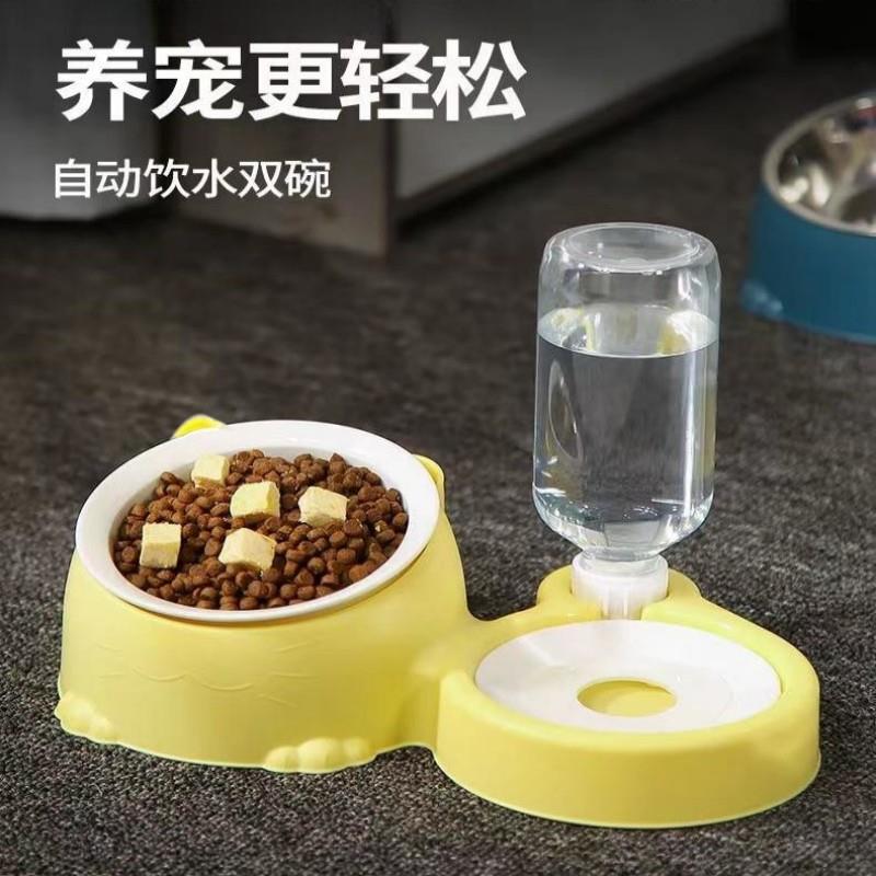 跨境爆款猫碗猫咪多功能碗自动饮水机防打翻倾斜护颈猫碗宠物用品