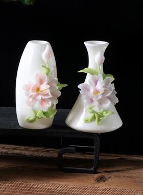 家居摆件装饰品纯手工花瓶手捏陶瓷花冰种玉瓷中式客厅插花摆设