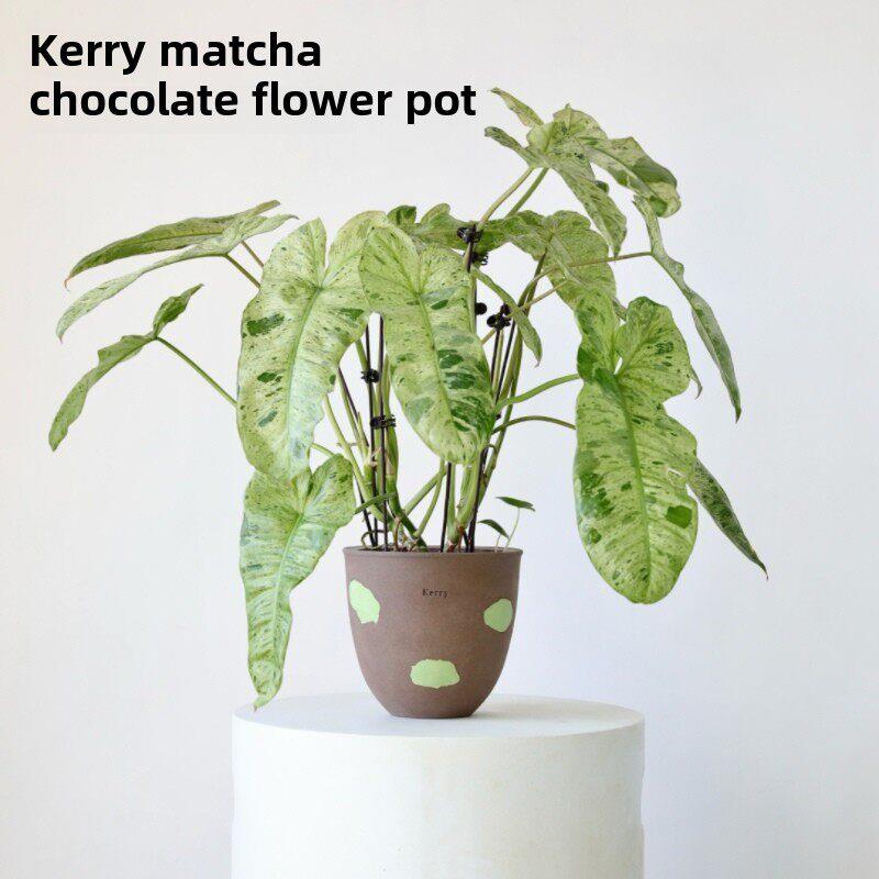 嘉里抹茶巧克力花盆景德镇陶瓷手工透气绿色植物花盆休闲风格