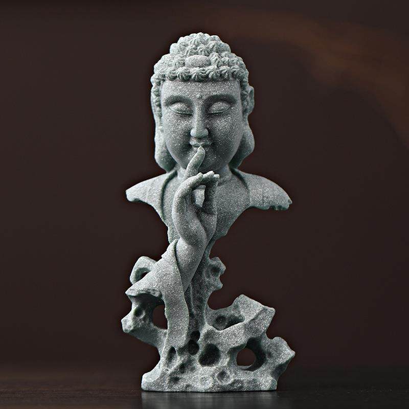 青砂石新中式释迦摩尼佛像摆件造景茶桌茶室如来佛头工艺品装饰品
