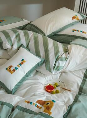 V45O送抱】100枕S贡缎FJJ5J8长绒棉四件套可【爱纯毛巾绣刺绣棉被