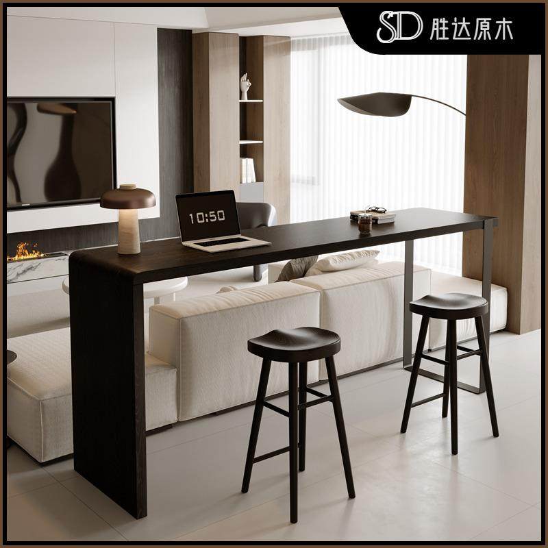 loft加高黑色实木书桌双人客厅吧台桌横厅隔断长条桌站立式电脑桌