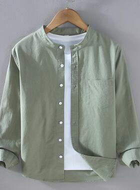 Cotton and linen shirt men's long sleeved Chinese style