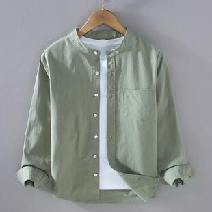 Cotton and linen shirt men's long sleeved Chinese style