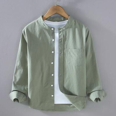 Cotton and linen shirt men's long sleeved Chinese style