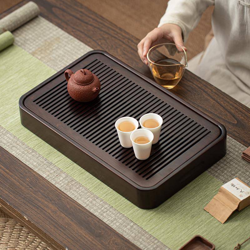 家用黑胡桃实木竹制茶盘茶海小型办公室蓄水储水式干泡台茶台托盘